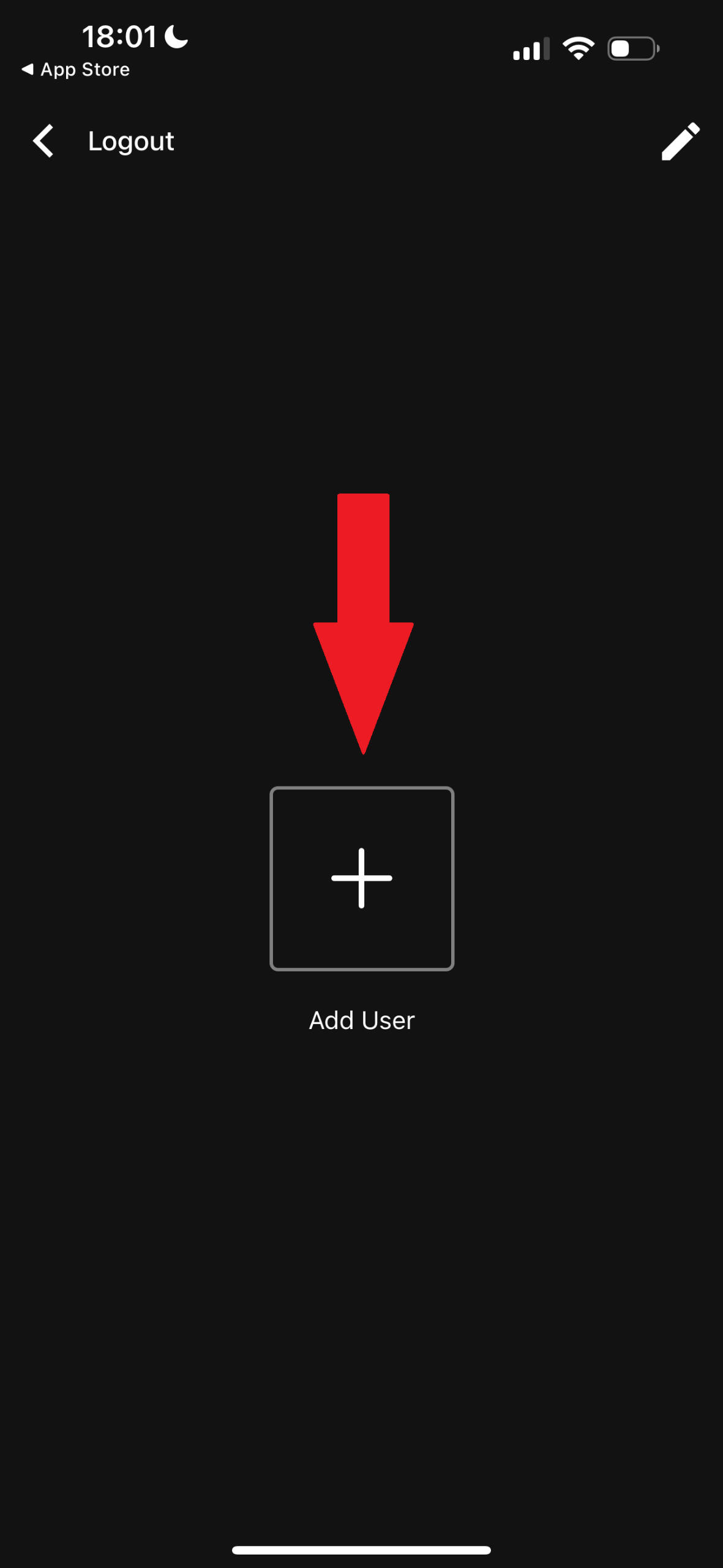 Pantalla de perfiles con botón Add User