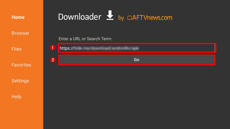 Pantalla del buscador de Downloader