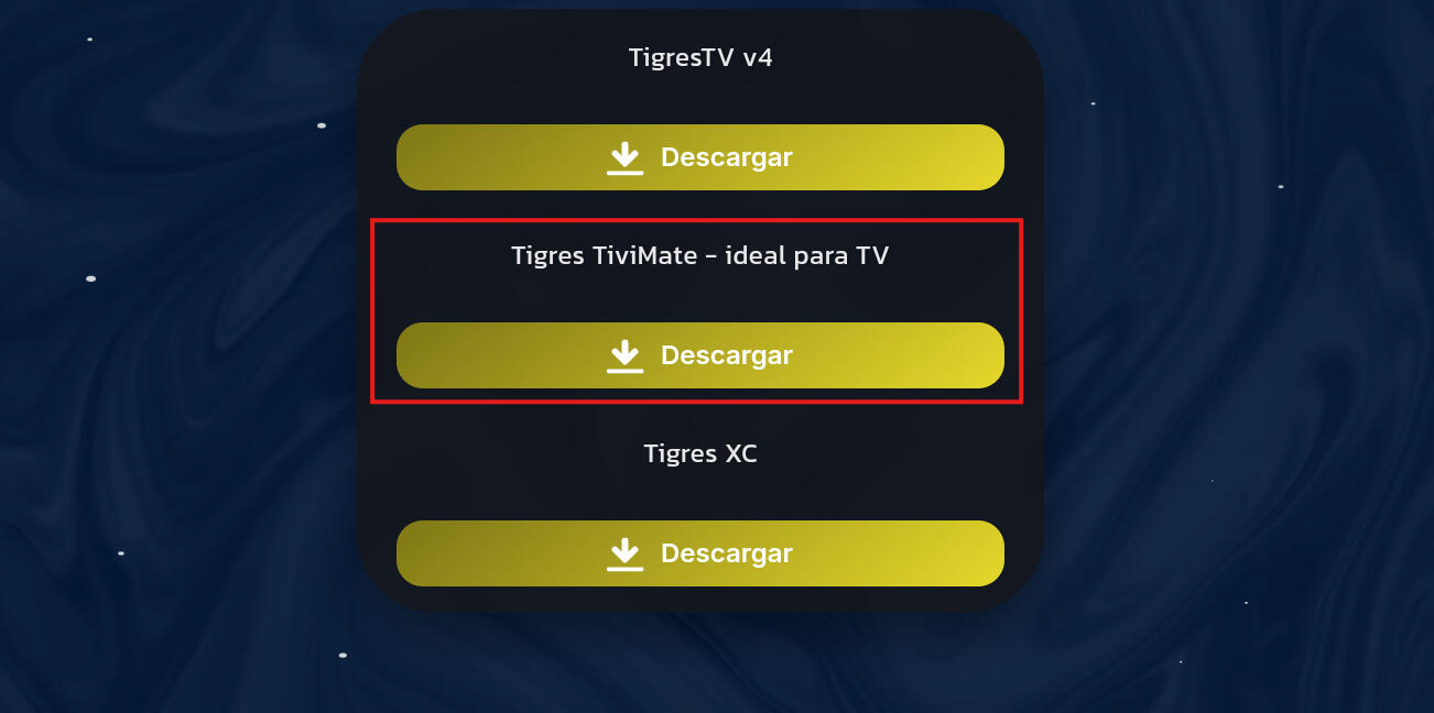 Selección de la app Tigres TiviMate en el listado