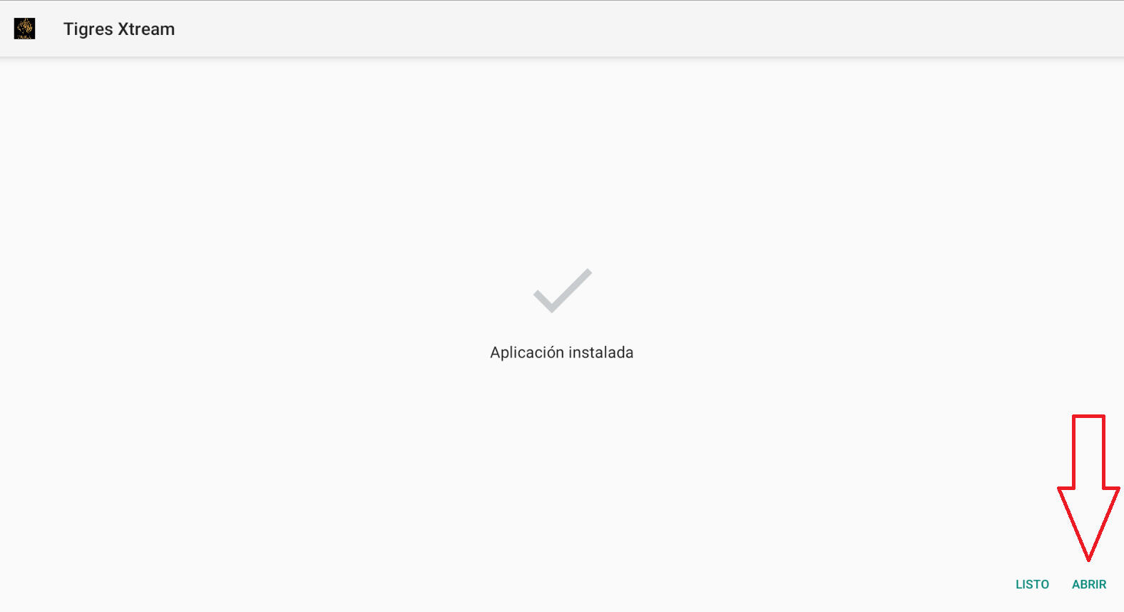 Pantalla de instalación completada