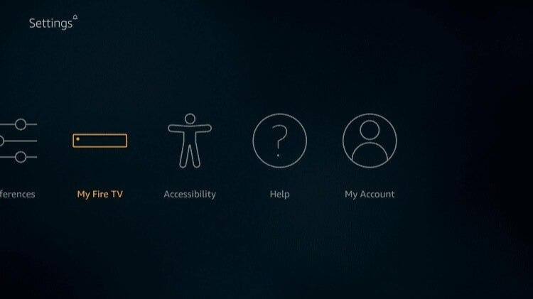 Opción Mi Fire TV en el menú de ajustes