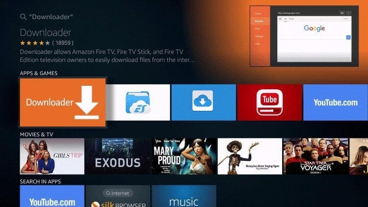 Búsqueda de Downloader en la tienda de aplicaciones