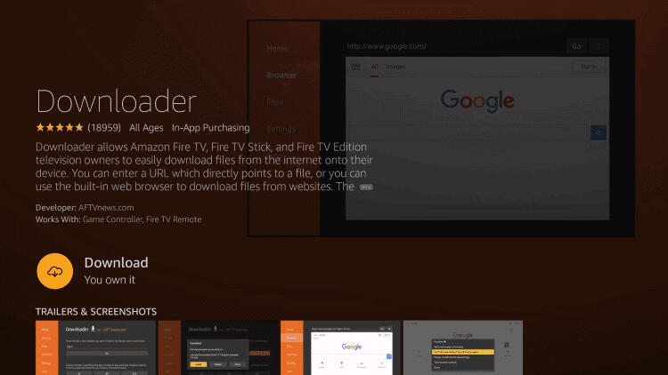 Botón Descargar en la página de Downloader