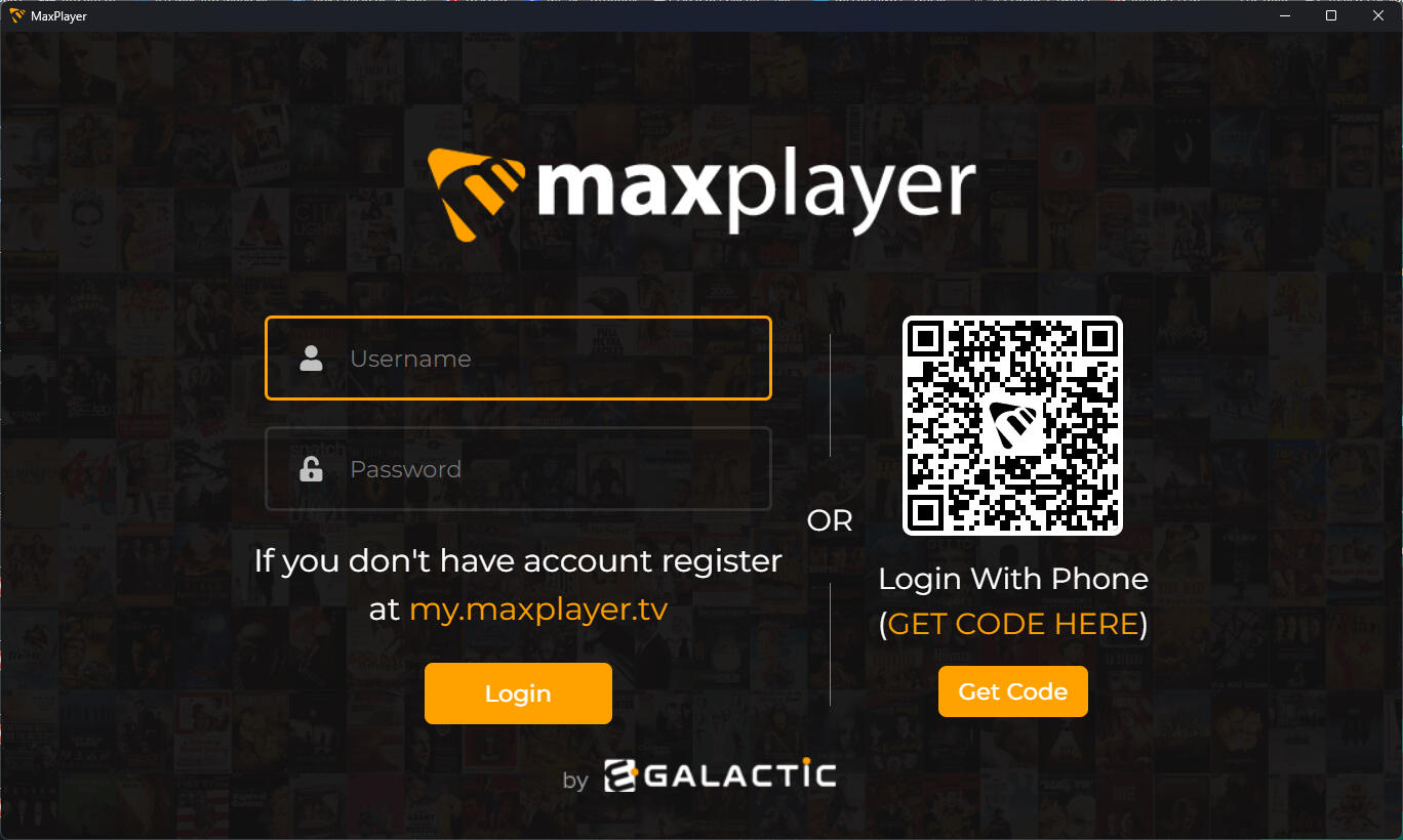 Pantalla de inicio de sesión de MaxPlayer en Windows