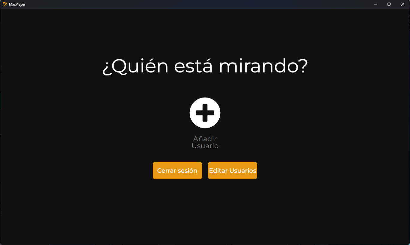 Pantalla de selección de idioma y perfiles
