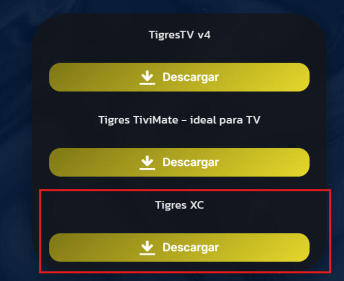 Selección de la app Tigres XC en el listado