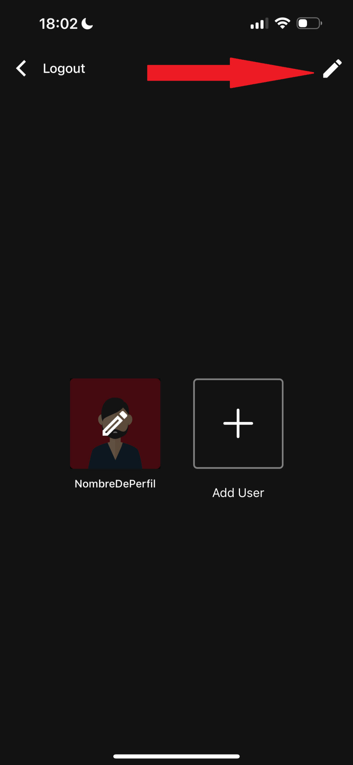 Icono del lápiz para finalizar la edición del perfil